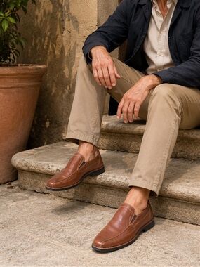 Leather Slip-On Dress Shoes - Brown
